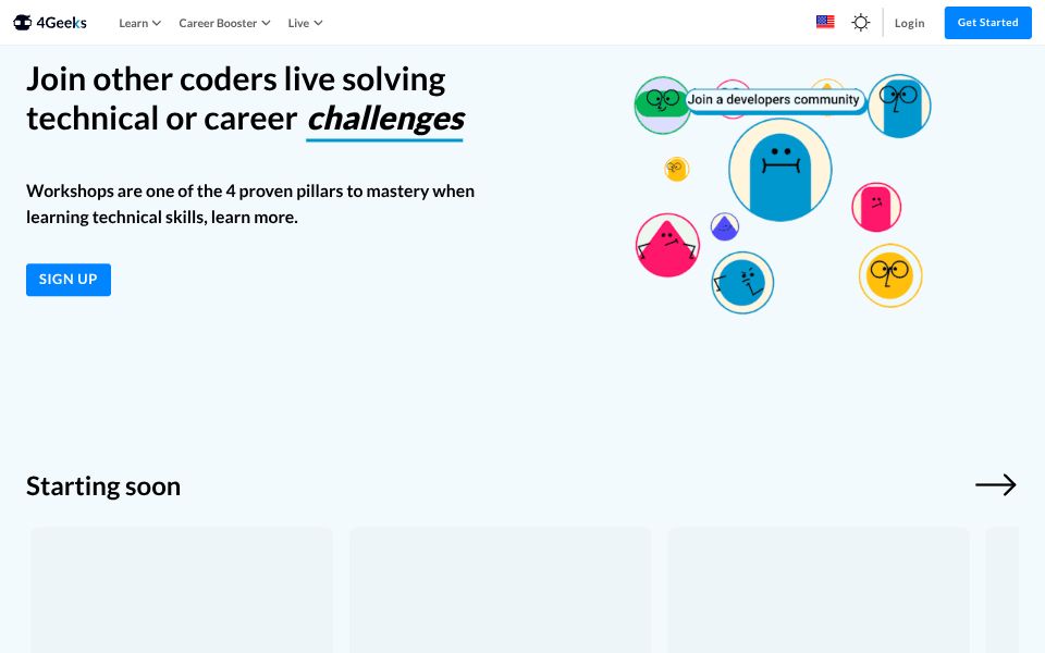 Screenshot of /workshops